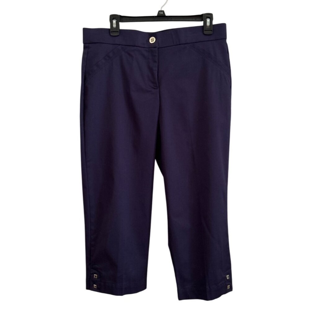 Coral Bay Womens Purple Capri Pants Size 12 Mid-Rise Button & Zip Closure